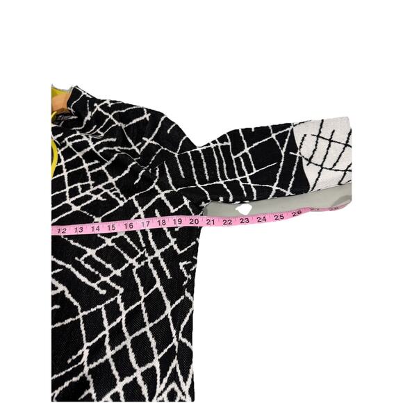 Ming Wang Chartreuse Black White Pattern Knit Jacket Career Cardigan Womens M - Picture 6 of 7
